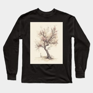 Minimalist Antique Peach Tree Sketch Art Printable Long Sleeve T-Shirt